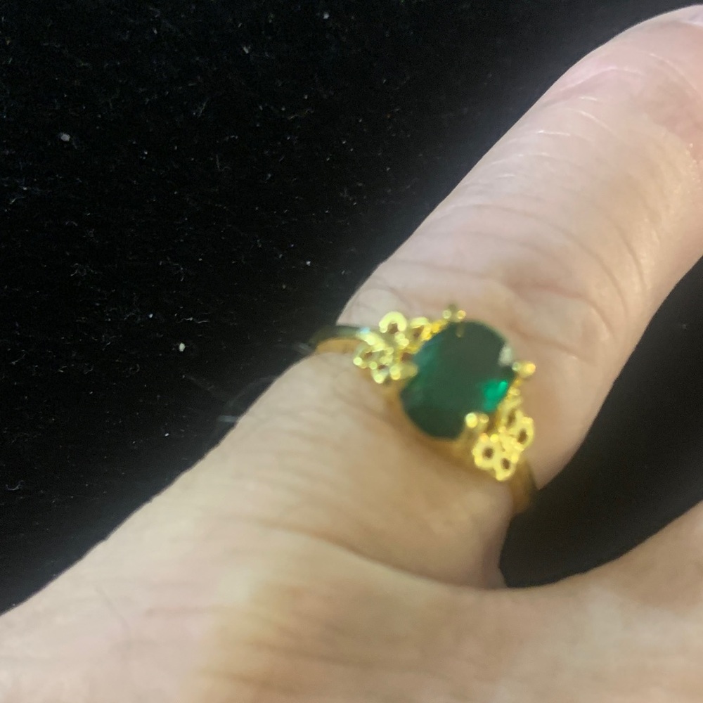 Elegant Gold and Green Cubic Zirconia Ring Bogo